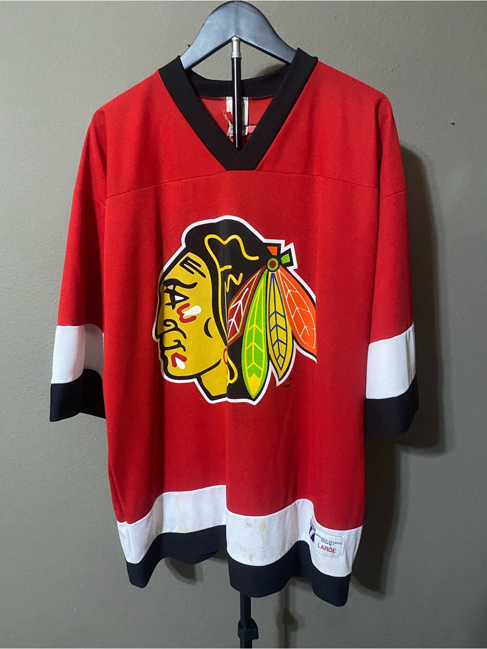 Vintage Logo 7 Chicago Blackhawks Chris Chelios Jersey Mens L 90s USA